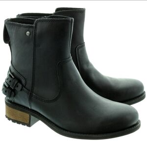 UGG Black Leather Buckle Ankle Boots